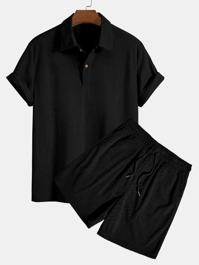 Corduroy poloshirt met korte mouwen en corduroy shorts