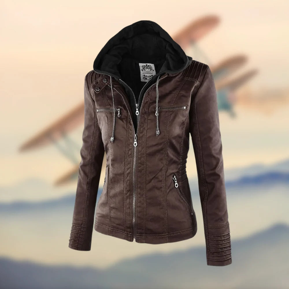 Karolina™ Vegan Leather Jacket with Hood