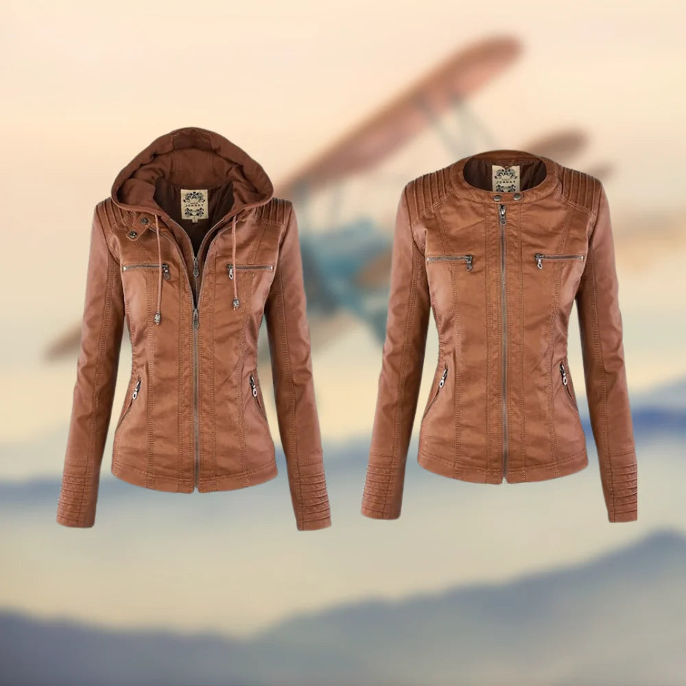 Karolina™ Vegan Leather Jacket with Hood