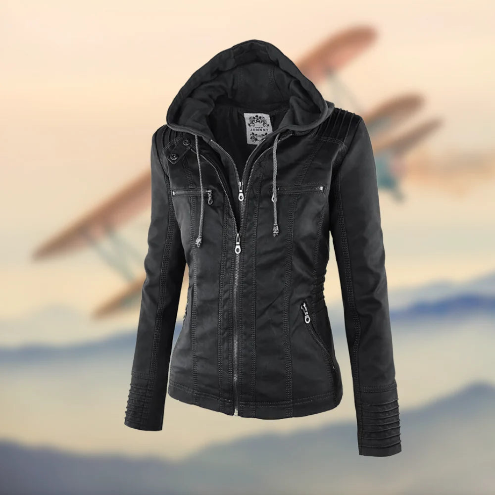 Karolina™ Vegan Leather Jacket with Hood