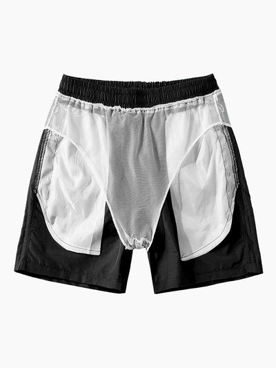 Overhemd en zwemshort met geometrische kleurblokken en knoopsluiting