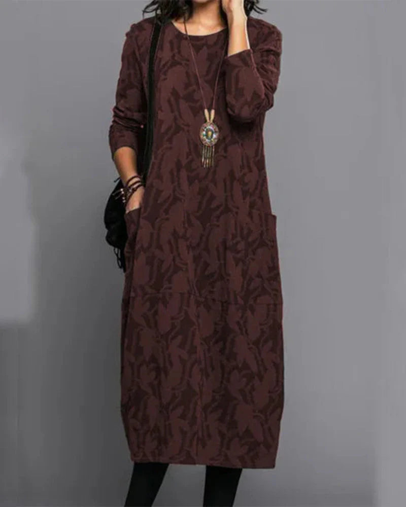 Amalia™ - Long-Sleeve Midi Dress with Full Tummy Coverage