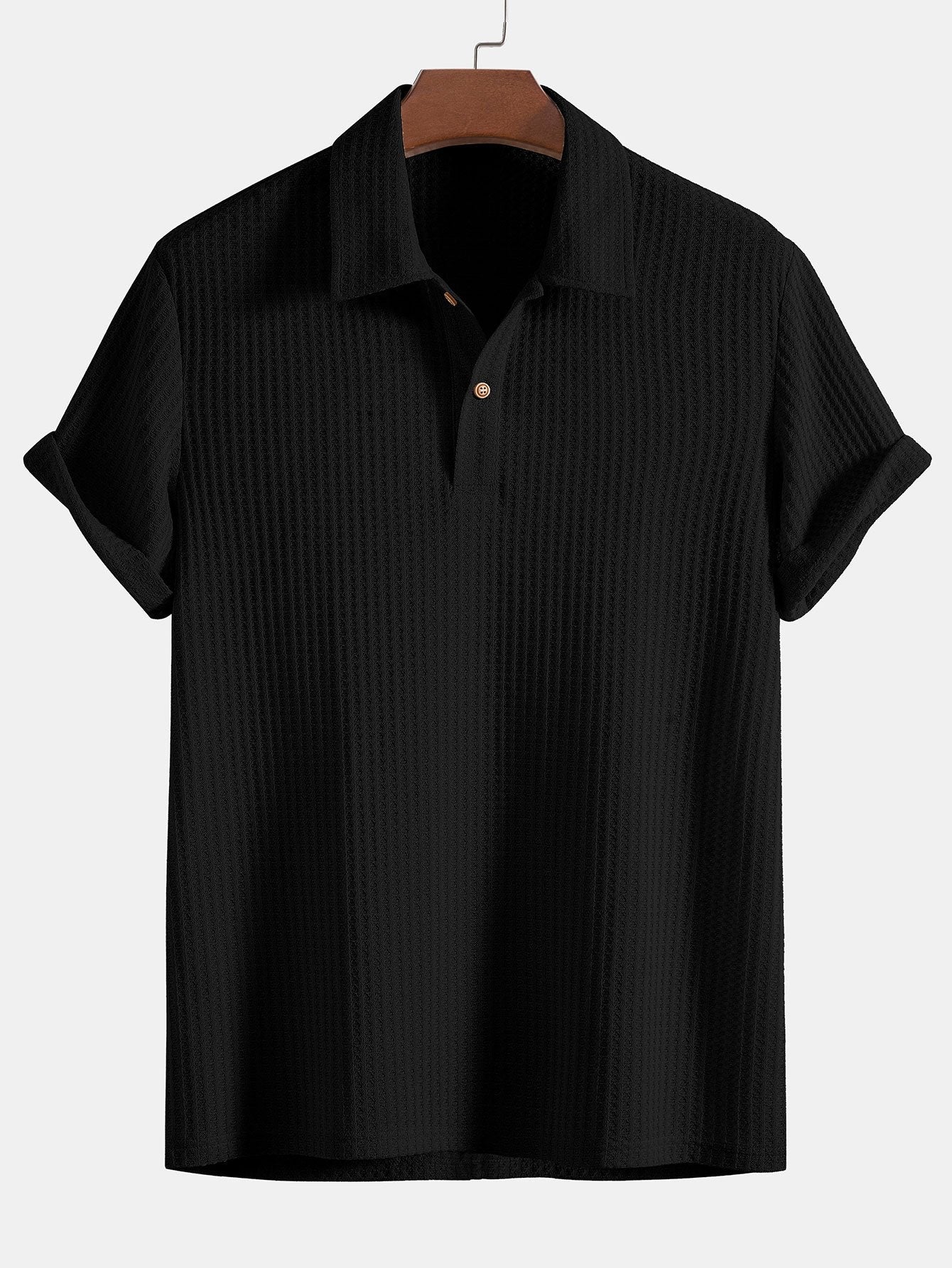 Gebreid poloshirt met wafelpatroon en short met trekkoord in wafelpatroon