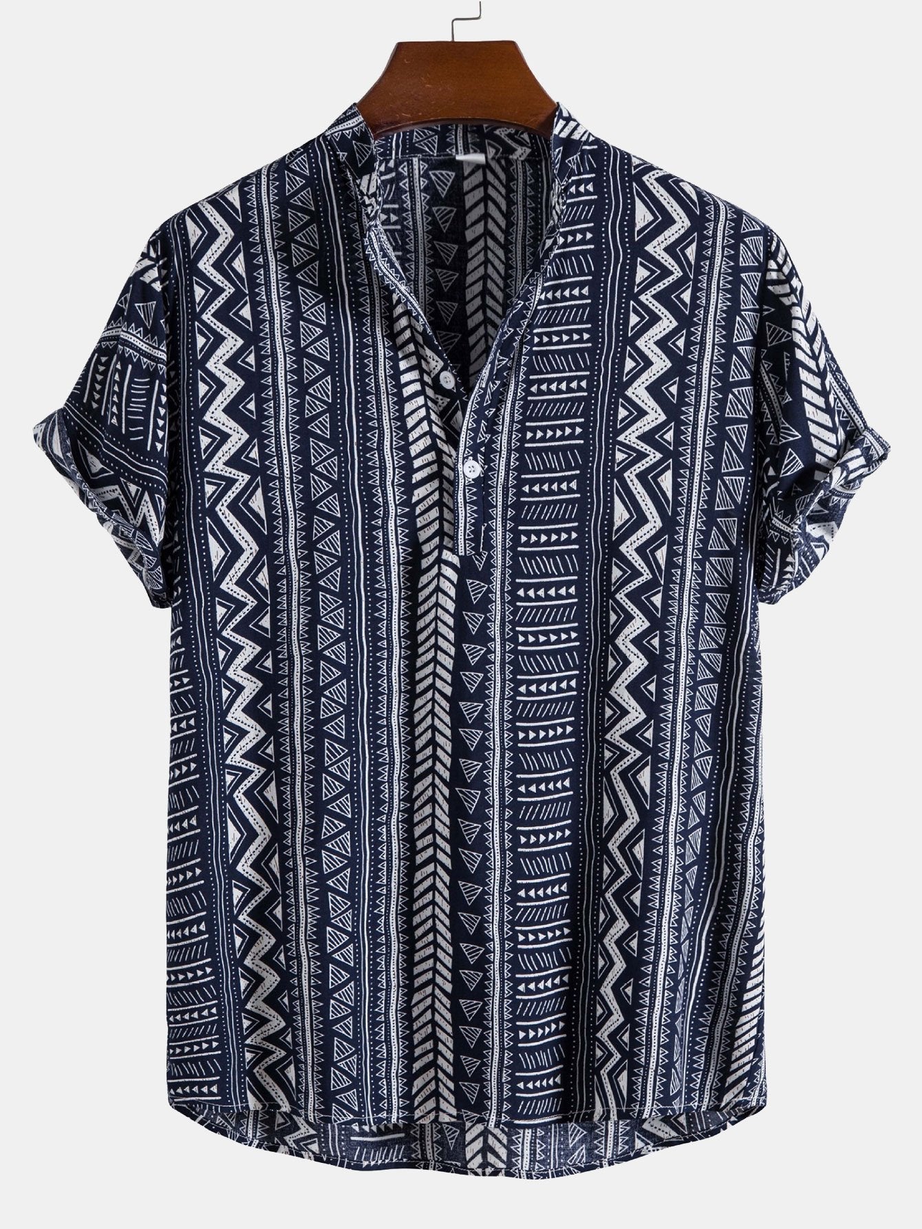 Overhemd met Henley-kraag met tribal geometrische print en halve sluiting